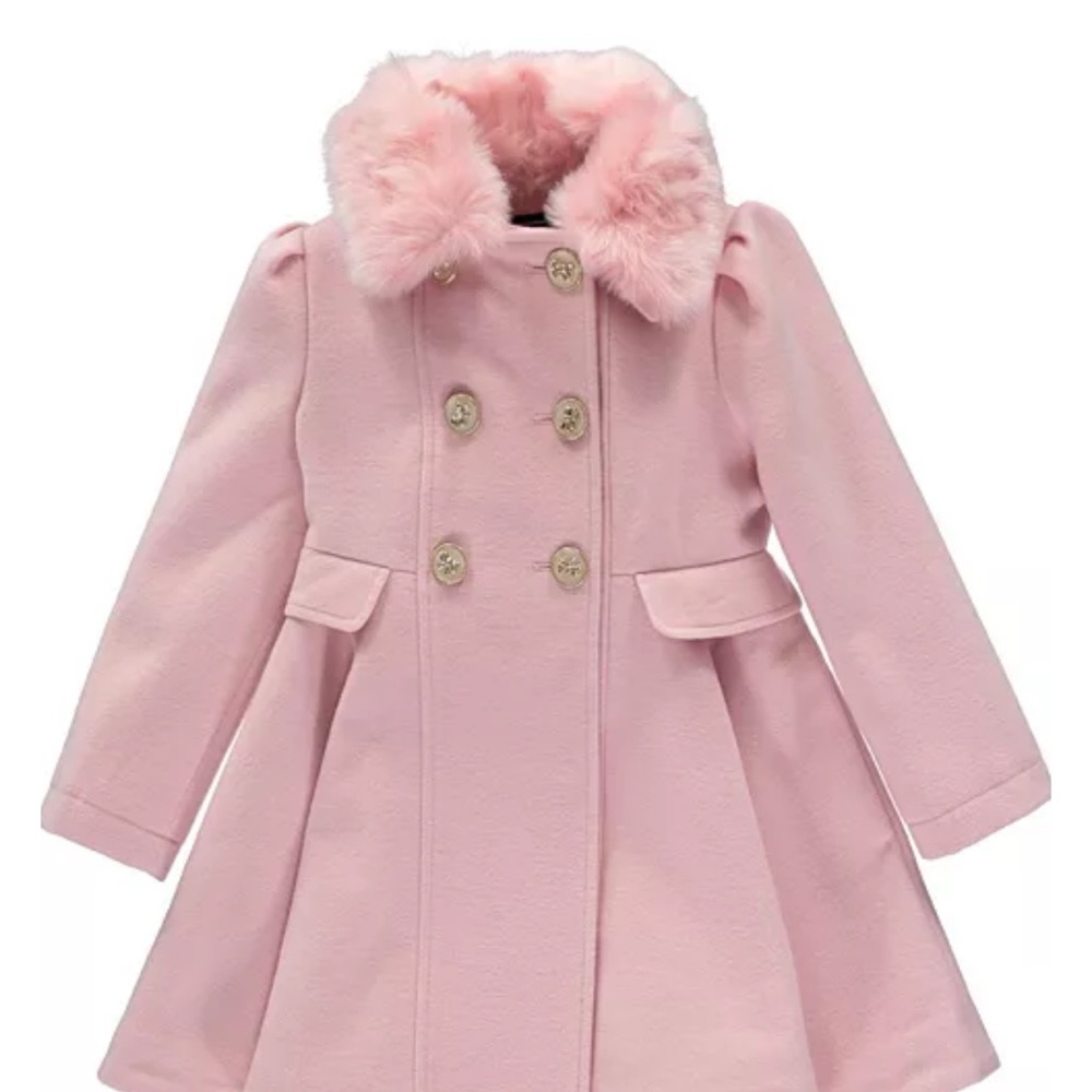 Pink Double-Breasted Kids Swing Coat